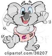 Baby Koala In A Pink Diaper Learning To Walk