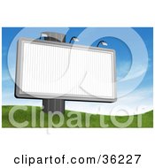 Clipart Illustration Of A Large Blank Billboard Sign On A Post At The Top Of A Grassy Hill Against A Sky Background by Frog974 #COLLC36227-0066