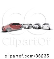 Poster, Art Print Of Row Of Silver Cars Parked Behind A Red One