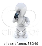 Poster, Art Print Of 3d White Character Filmographer Holding A Handy Cam