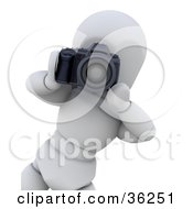 Clipart Illustration Of A Photographer 3d White Character Leaning Inwards To Snap A Photo by KJ Pargeter