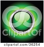 Clipart Illustration Of A Green Glowing Shiny Power Button Rimmed In Chrome by KJ Pargeter