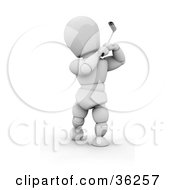 Poster, Art Print Of 3d White Character Focusing And Swinging On A Golf Course