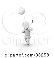 Poster, Art Print Of Golf Ball Flying Forward With A 3d White Character In The Background