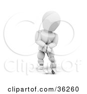 Poster, Art Print Of 3d White Character Golfing And Standing Over A Ball On A Course