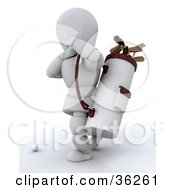 3d White Character Carrying A Golf Bag With Clubs