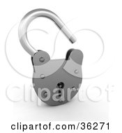Clipart Illustration Of A 3d Chrome Padlock Resting With The Lock Open