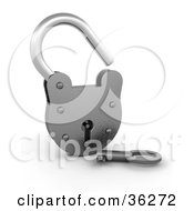 Clipart Illustration Of A 3d Chrome Padlock With A Key Resting With The Lock Open