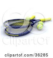 Poster, Art Print Of Two 3d Tennis Rackets With Yellow Balls