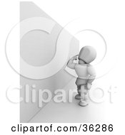 Poster, Art Print Of 3d White Character In Thought Looking Up An An Obstacle Wall