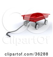 3d Red Wagon With The Handle Resting On The Ground