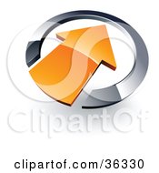 Poster, Art Print Of Pre-Made Logo Of An Orange Arrow Pointing Inwards In A Chrome Circle