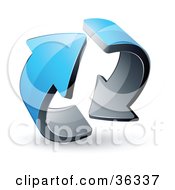 Clipart Illustration Of A Pre Made Logo Of Two Circling Blue Arrows