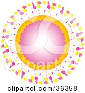Clipart Illustration Of A Purple And Orange Swirling Sun With Yellow And Pink Rays