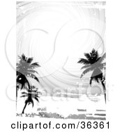 Black And White Swirling Sky With Silhouetted Palm Trees And Grunge