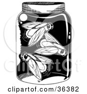Clipart Illustration Of A Trapped Glowing Firefly Lightning Bugs In A Jar