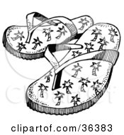 Clipart Illustration Of A Pair Of Summer Thong Flip Flop Sandals With Palm Tree Designs by LoopyLand #COLLC36383-0091