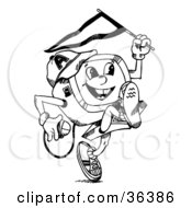 Clipart Illustration Of A Happy Child Desktop Computer Running With A Flag In One Hand And Mouse In The Other