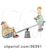 Clipart Illustration Of A Confused Thin Boy Up On A Teeter Totter A Chubby Boy On The Other End
