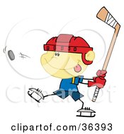 Poster, Art Print Of Little Boy Preparing To Whack A Hockey Puck