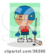 Poster, Art Print Of Happy Hispanic Hockey Goalie Boy With A Puck And Stick
