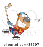 Poster, Art Print Of Grinning Bear Playing Ice Hockey