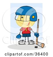 Poster, Art Print Of Hockey Goalie Caucasian Boy With A Puck And Stick