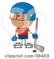 Clipart Illustration Of A Little Hispanic Boy Playing A Hockey Goalie by Hit Toon