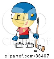 Clipart Illustration Of A Little Caucasian Boy Playing A Hockey Goalie by Hit Toon