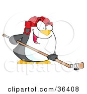 Poster, Art Print Of Happy Penguin Playing Ice Hockey