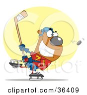 Clipart Illustration Of A Sporty Bear Playing Ice Hockey