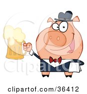Poster, Art Print Of Friendly Pig Waiter Serving A Mug Of Frothy Beer