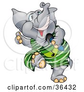 Poster, Art Print Of Talented Gray Elephant In Green Dancing And Singing In A Microphone