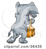 Poster, Art Print Of Gray Elephant Walking Away With A Purse On Her Arm