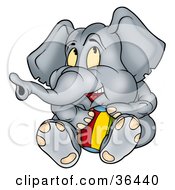 Poster, Art Print Of Cute Gray Elephant Playing With A Beach Ball