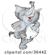 Poster, Art Print Of Happy Gray Elephant Dancing With A Spoon In Hand