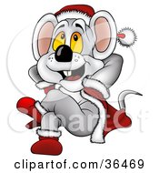 Poster, Art Print Of Christmas Mouse In A Santa Suit Leaning Back And Daydreaming