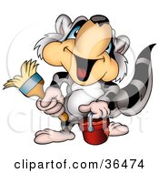Raccoon Painter Carrying A Brush And Bucket