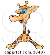 Clipart Illustration Of A Blue Eyed Giraffe Standing With Its Legs Far Apart