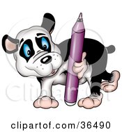 Clipart Illustration Of A Panda Walking With A Purple Marker by dero
