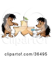 Poster, Art Print Of Two Hedgehogs Making A Dirt Or Sand Castle
