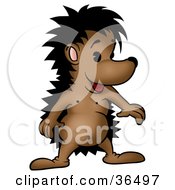 Clipart Illustration Of A Happy Brown Hedgehog Standing Up by dero