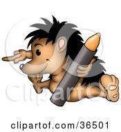 Clipart Illustration Of A Hedgehog Doing The Splits Pointing And Holding An Orange Crayon