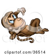 Clipart Illustration Of A Brown Monkey Reclined And Daydreaming