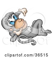 Clipart Illustration Of A Gray Monkey Reclined And Daydreaming by dero
