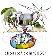 Poster, Art Print Of Happy Vacationing Mouse Floating On An Inner Tube In Hawaii