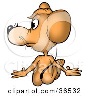 Clipart Illustration Of A Sitting Brown Mouse As Seen From Behind Looking Left
