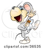 Poster, Art Print Of Clean Gray Mouse Dancing In The Shower And Using A Sponge To Clean His Under Arms
