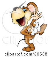 Poster, Art Print Of Clean Brown Mouse Dancing In The Shower And Using A Sponge To Clean His Under Arms