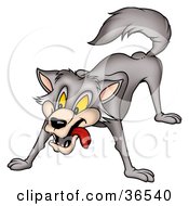 Clipart Illustration Of A Gray Wolf In A Protective Stance